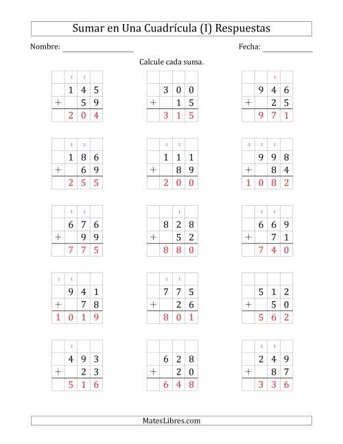 La hoja de ejercicios de Sumar Un Número de Tres Dígitos y Un Número de Dos Dígitos en Una Cuadrícula (I) Página 2