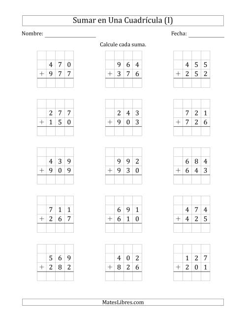 La hoja de ejercicios de Sumar Un Número de Tres Dígitos y Un Número de Tres Dígitos en Una Cuadrícula (I)