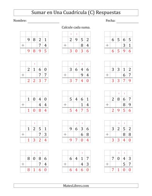 La hoja de ejercicios de Sumar Un Número de Cuatro Dígitos y Un Número de Dos Dígitos en Una Cuadrícula (C) Página 2