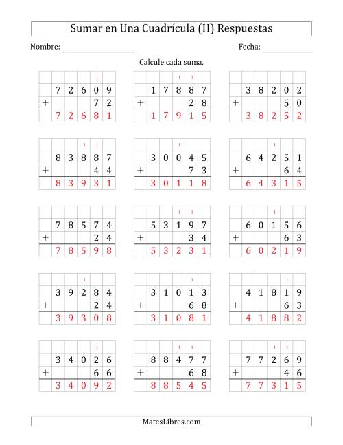 La hoja de ejercicios de Sumar Un Número de Cinco Dígitos y Un Número de Dos Dígitos en Una Cuadrícula (H) Página 2