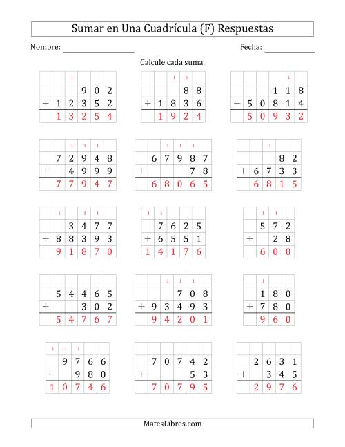 La hoja de ejercicios de Sumar Dos Números de Varios Dígitos en Una Cuadrícula (F) Página 2