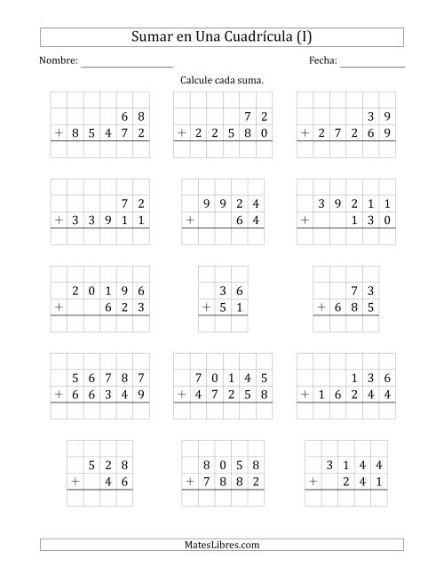 La hoja de ejercicios de Sumar Dos Números de Varios Dígitos en Una Cuadrícula (I)