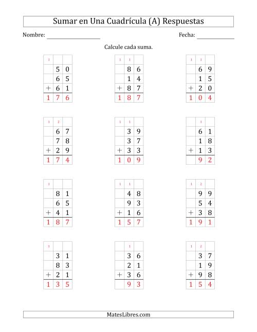 La hoja de ejercicios de Sumar Tres Números de Dos Dígitos en Una Cuadrícula (A) Página 2