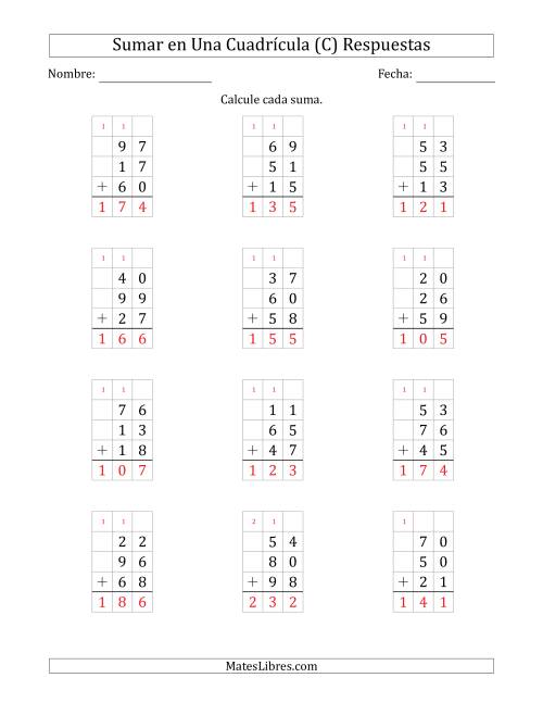 La hoja de ejercicios de Sumar Tres Números de Dos Dígitos en Una Cuadrícula (C) Página 2