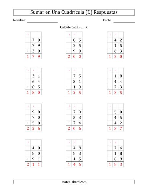 La hoja de ejercicios de Sumar Tres Números de Dos Dígitos en Una Cuadrícula (D) Página 2