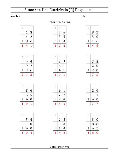 La hoja de ejercicios de Sumar Tres Números de Dos Dígitos en Una Cuadrícula (E) Página 2