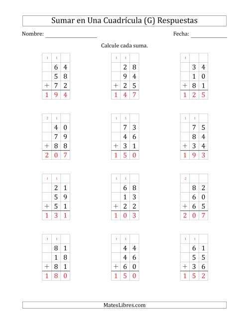 La hoja de ejercicios de Sumar Tres Números de Dos Dígitos en Una Cuadrícula (G) Página 2