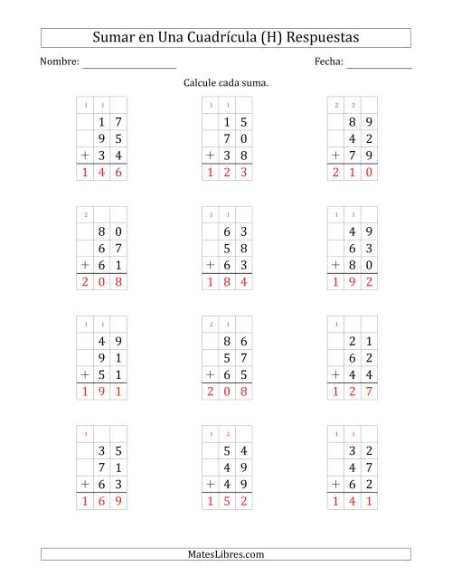 La hoja de ejercicios de Sumar Tres Números de Dos Dígitos en Una Cuadrícula (H) Página 2