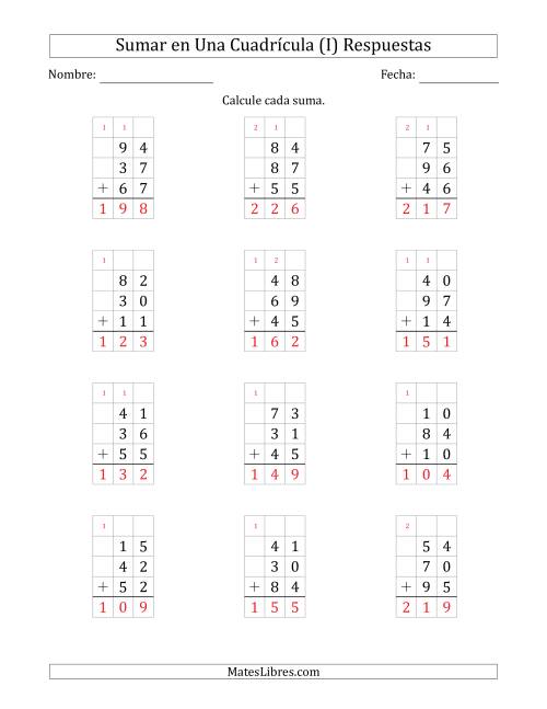 La hoja de ejercicios de Sumar Tres Números de Dos Dígitos en Una Cuadrícula (I) Página 2