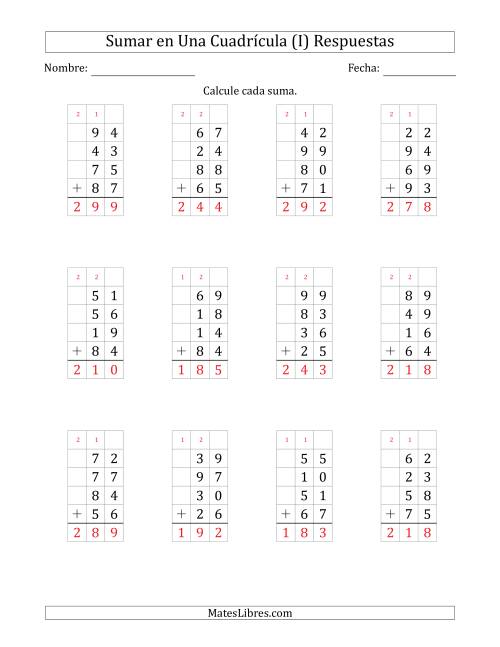 La hoja de ejercicios de Sumar Cuatro Números de Dos Dígitos en Una Cuadrícula (I) Página 2