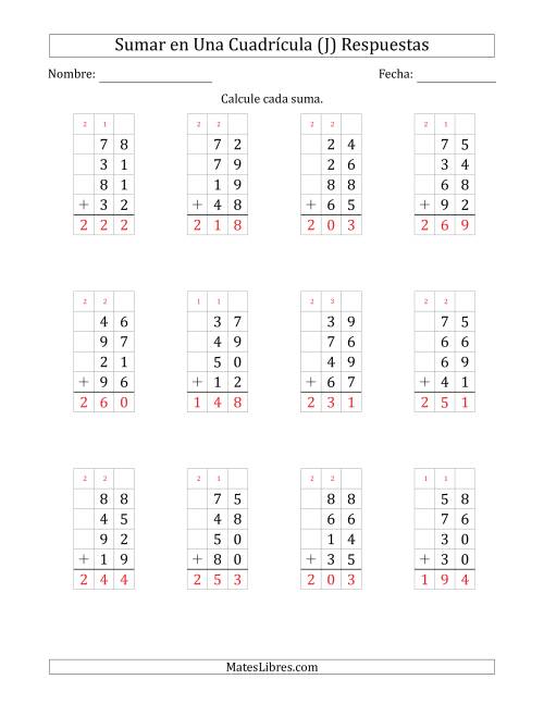 La hoja de ejercicios de Sumar Cuatro Números de Dos Dígitos en Una Cuadrícula (J) Página 2