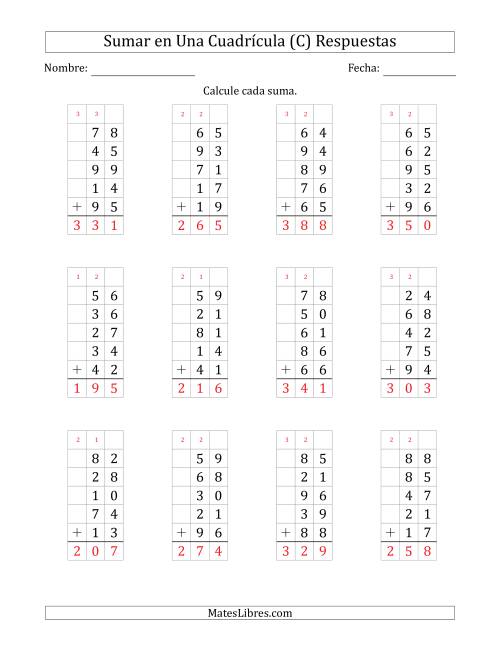 La hoja de ejercicios de Sumar Cinco Números de Dos Dígitos en Una Cuadrícula (C) Página 2