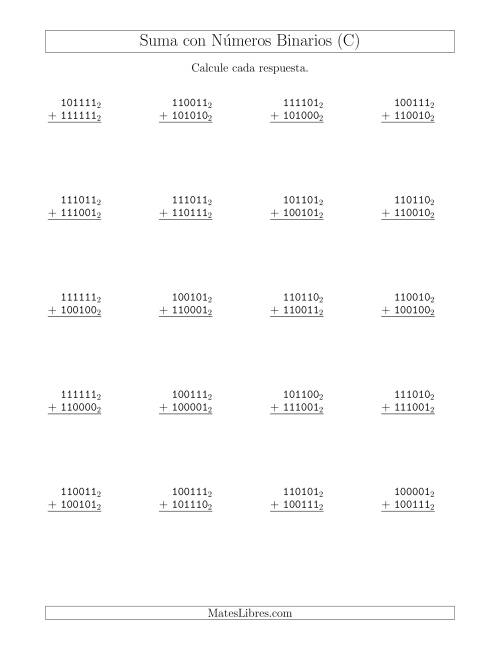La hoja de ejercicios de Suma con Números Binarios (Base 2) (C)