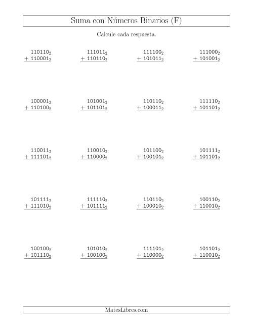 La hoja de ejercicios de Suma con Números Binarios (Base 2) (F)