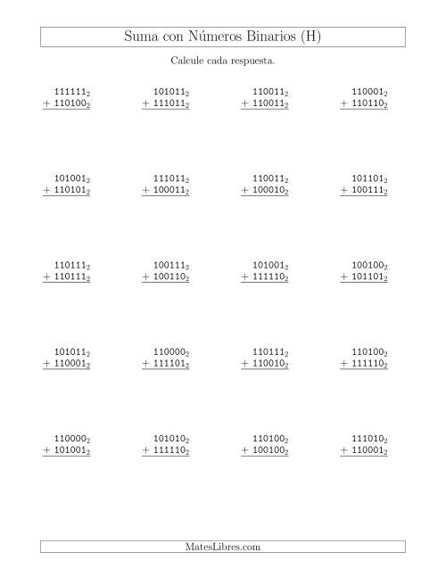 La hoja de ejercicios de Suma con Números Binarios (Base 2) (H)