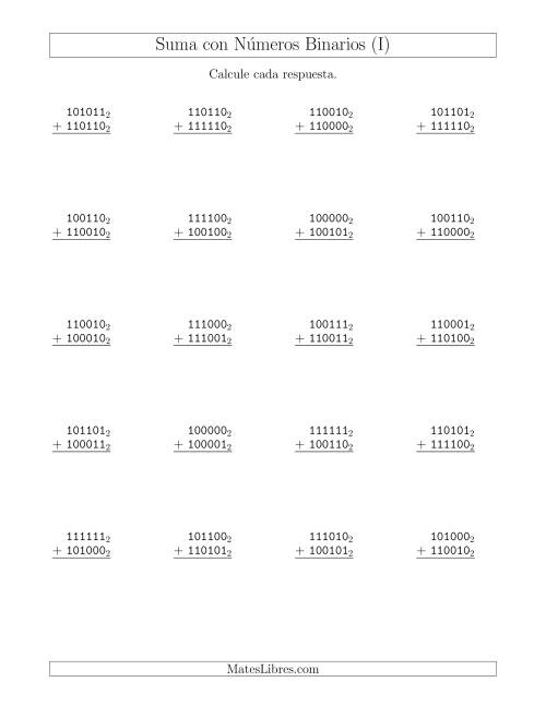 La hoja de ejercicios de Suma con Números Binarios (Base 2) (I)