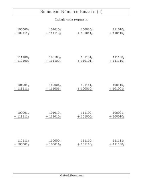 La hoja de ejercicios de Suma con Números Binarios (Base 2) (J)