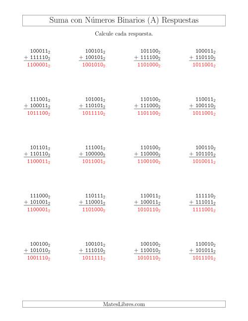 La hoja de ejercicios de Suma con Números Binarios (Base 2) (Todas) Página 2