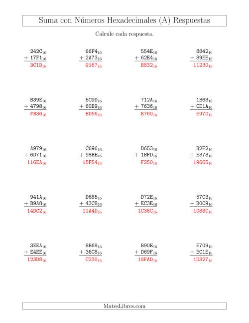 La hoja de ejercicios de Suma con Números Hexadecimales (Base 16) (Todas) Página 2