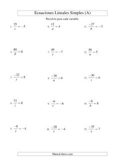 Resolver Ecuaciones Lineales de la Forma a/x = c con Valores Negativos
