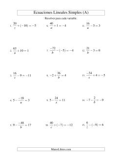 Resolver Ecuaciones Lineales de la Forma a/x ± b = c con Valores Negativos