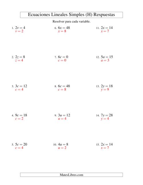 La hoja de ejercicios de Resolver Ecuaciones Lineales de la Forma ax = c sin Valores Negativos (H) Página 2
