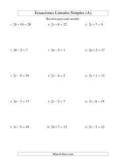 Resolver Ecuaciones Lineales de la Forma ax ± b = c sin Valores Negativos