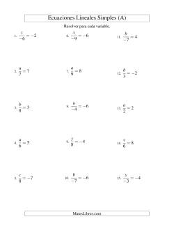 Resolver Ecuaciones Lineales de la Forma x/a = c con Valores Negativos