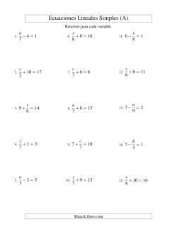 Resolver Ecuaciones Lineales de la Forma x/a ± b = c sin Valores Negativos