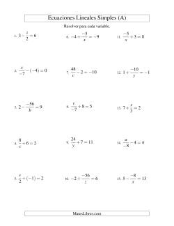 Resolver Ecuaciones Lineales de las Formas x/a ± b = c   y   a/x ± b = c con Valores Negativos