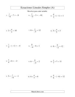 Resolver Ecuaciones Lineales de la Forma x/a ± b = c con Valores Negativos