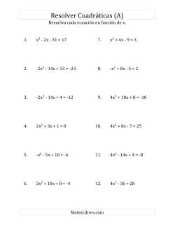 Resolver Ecuaciones Cuadráticas Iguales a Un Número Entero, con Coeficientes Principales entre -4 y 4