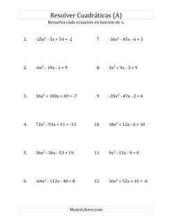 Resolver Ecuaciones Cuadráticas Iguales a Un Número Entero, con Coeficientes Principales entre -81 y 81