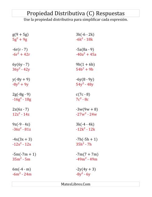 La hoja de ejercicios de Propiedad Distributiva con Exponentes (C) Página 2