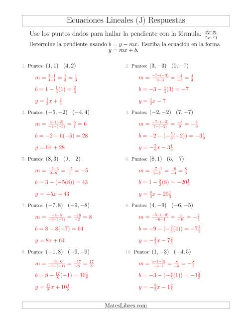La hoja de ejercicios de Escribir una ecuación lineal a partir de dos puntos (J) Página 2