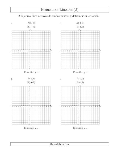 La hoja de ejercicios de Escribir una ecuación lineal dibujando a partir de dos puntos (J)