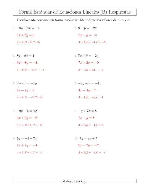 La hoja de ejercicios de Reescribir Ecuaciones Lineales en Forma Estándar (B) Página 2