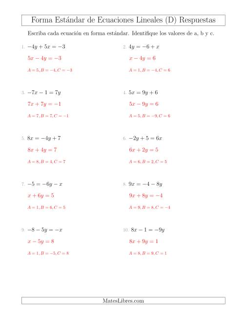 La hoja de ejercicios de Reescribir Ecuaciones Lineales en Forma Estándar (D) Página 2