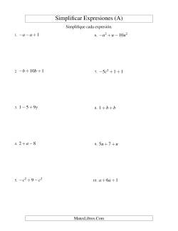 Simplificar Expresiones Algebraicas, Suma y Resta, Una Variable, Tres Términos