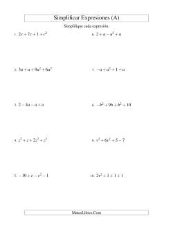 Simplificar Expresiones Algebraicas, Suma y Resta, Una Variable, Cuatro Términos