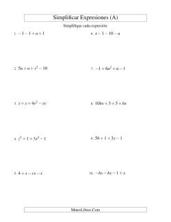 Simplificar Expresiones Algebraicas, Suma y Resta, Dos Variables, Cuatro Términos