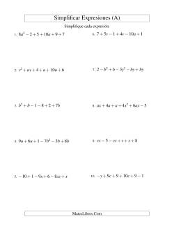 Simplificar Expresiones Algebraicas, Suma y Resta, Dos Variables, Seis Términos