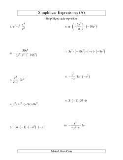 Simplificar Expresiones Algebraicas, Multiplicación y División, Una Variable, Cuatro Términos