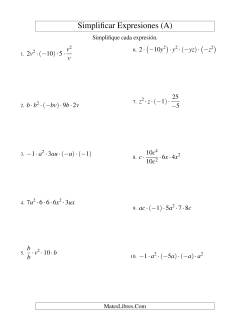 Simplificar Expresiones Algebraicas, Multiplicación y División, Dos Variables, Cinco Términos