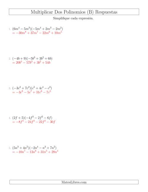 La hoja de ejercicios de Multiplicar un Binomio por un Trinomio (B) Página 2