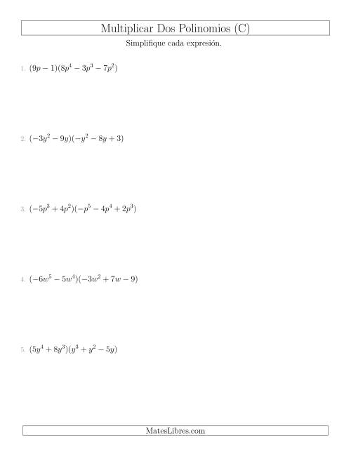 La hoja de ejercicios de Multiplicar un Binomio por un Trinomio (C)