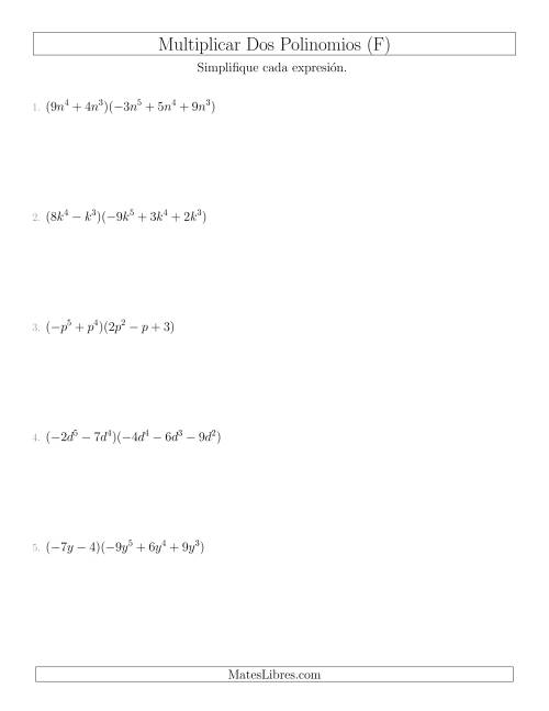 La hoja de ejercicios de Multiplicar un Binomio por un Trinomio (F)