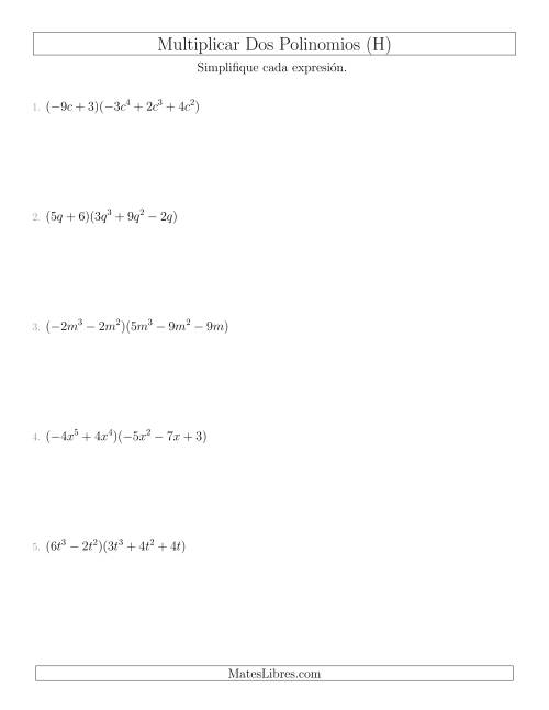 La hoja de ejercicios de Multiplicar un Binomio por un Trinomio (H)