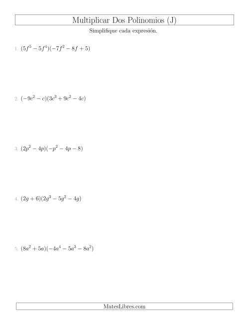 La hoja de ejercicios de Multiplicar un Binomio por un Trinomio (J)