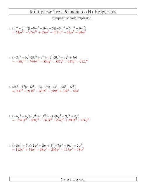 La hoja de ejercicios de Multiplicar un Binomio por Dos Trinomios (H) Página 2